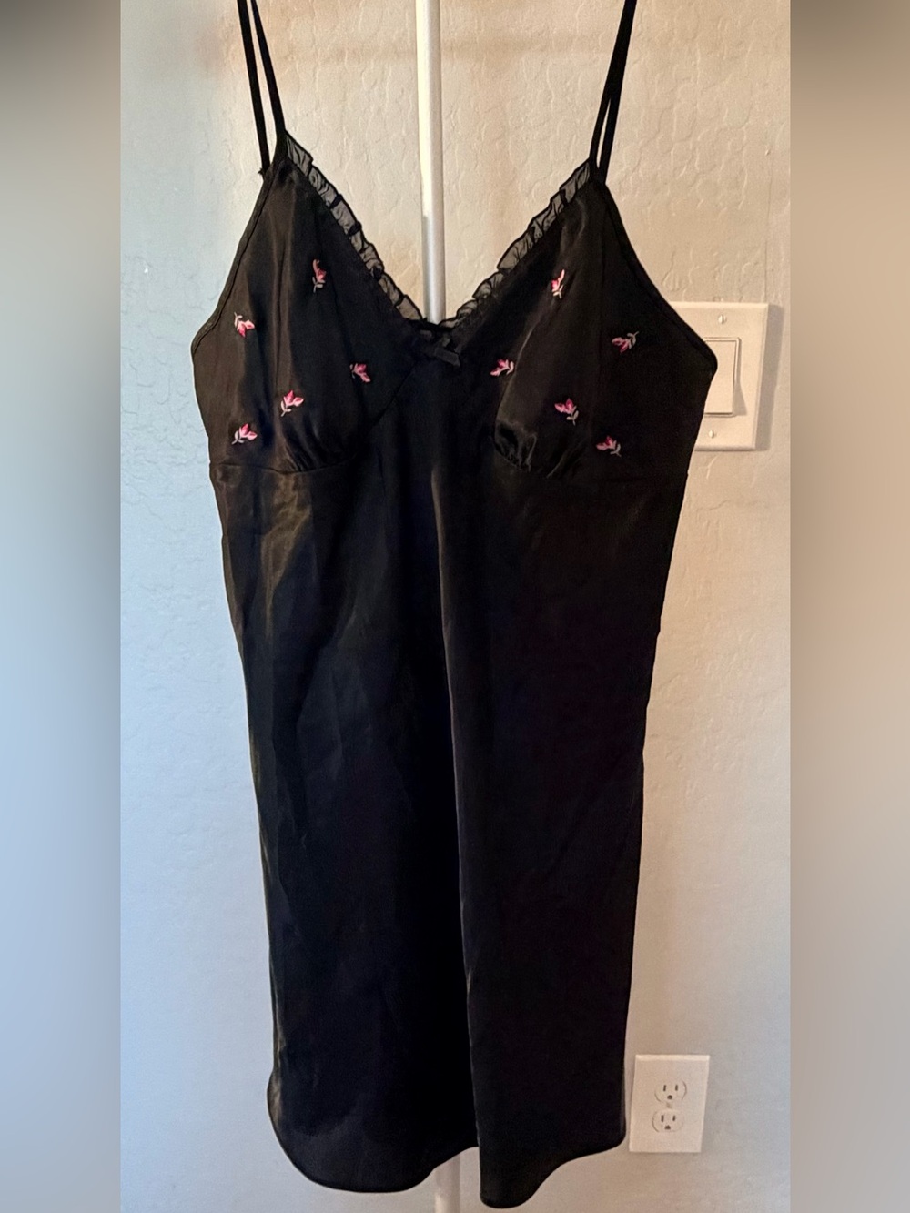 Adonna Black Slip with Pink Floral Embroidery